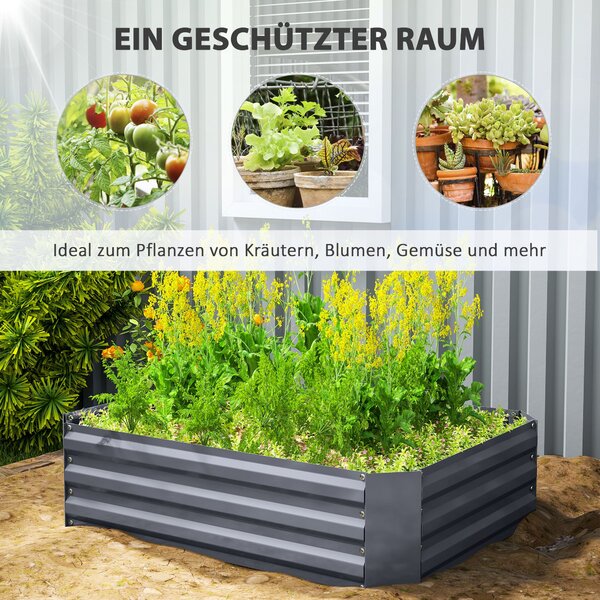 Vyvýšený záhon Outsunny z oceli, studený rám pro pěstování, zahradní květinový box, stohovatelný, pěstební záhon na zeleninu 120x90x30cm pro zahradu a