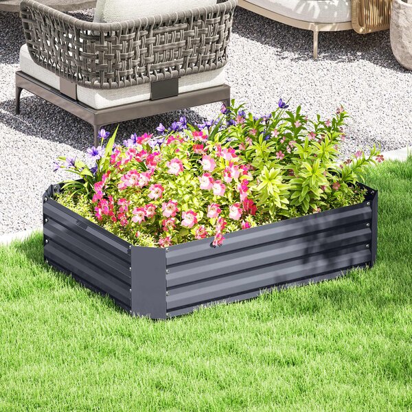 Vyvýšený záhon Outsunny z oceli, studený rám pro pěstování, zahradní květinový box, stohovatelný, pěstební záhon na zeleninu 120x90x30cm pro zahradu a