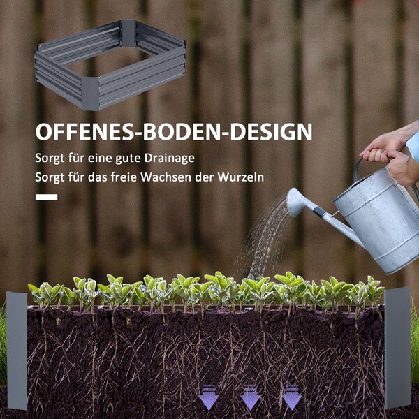 Vyvýšený záhon Outsunny z oceli, studený rám pro pěstování, zahradní květinový box, stohovatelný, pěstební záhon na zeleninu 120x90x30cm pro zahradu a
