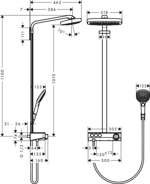 Hansgrohe Raindance sprchová sada na stěnu s termostatem chrom 27127000