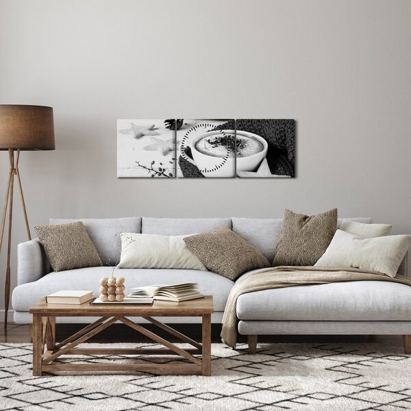 Obraz - Zimní cappuccino (s hodinami) (90x30 cm)