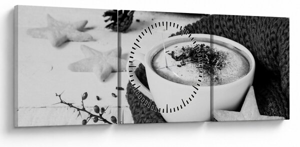 Obraz - Zimní cappuccino (s hodinami) (90x30 cm)