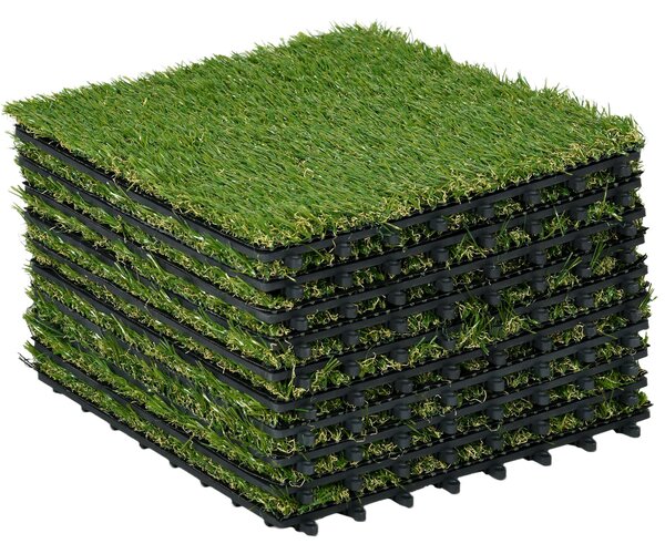Umělá tráva Outsunny 10 kusů, koberec na trávník 30 x 30 cm, syntetická tráva pro zahradu a balkon, plastová 25 mm | Aosom