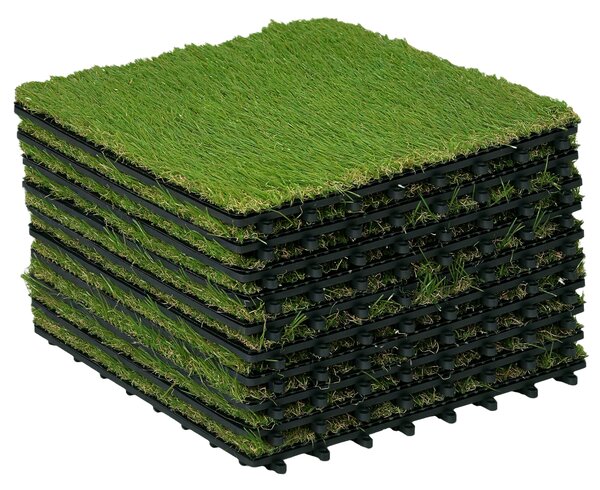 Umělá tráva Outsunny 10 kusů, koberec na trávník 30 x 30 cm, syntetická tráva pro zahradu a balkon, plastová 25 mm | Aosom