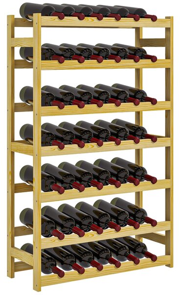 HOMCOM Stojan na víno pro 42 lahví, 7 pater, dřevěný držák s ochranou proti převržení do kuchyně, přírodní 63 x 25 x 102 cm | Aosom
