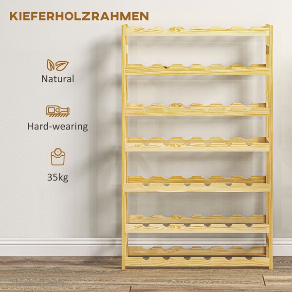 HOMCOM Stojan na víno pro 42 lahví, 7 pater, dřevěný držák s ochranou proti převržení do kuchyně, přírodní 63 x 25 x 102 cm | Aosom