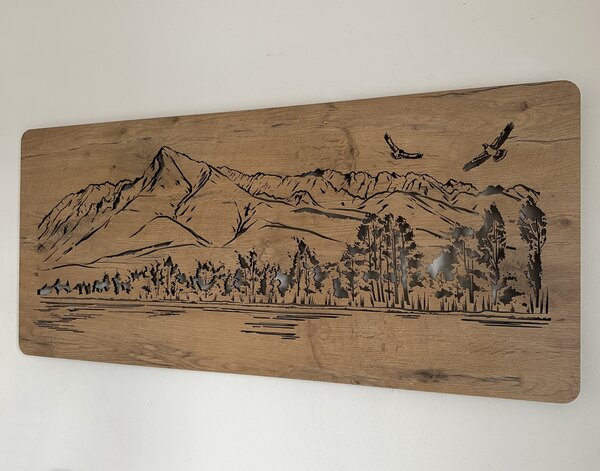 "Hory s ptáky" světelný obraz 230V 110x50cm provedení povrchu: dub světlý