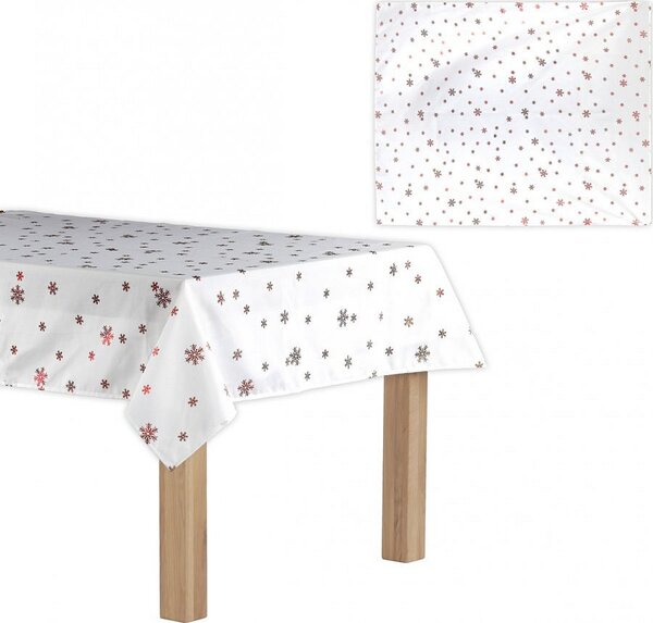 Autronic Ubrus s vánočním motivem, červené vločky na bílém podkladu, 130x160 cm,100 % UBR061