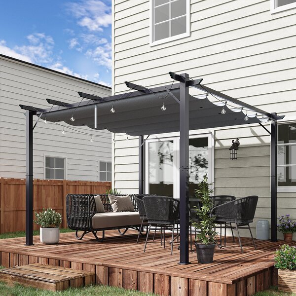 Outsunny Pergola Pavilion s posuvnou střechou pro zahradu, hliníková, antracitově šedá + tmavě šedá, 3x3x2,23m | Aosom