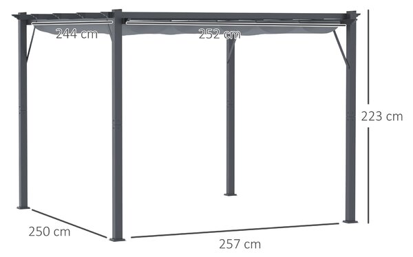 Outsunny Pergola Pavilion s posuvnou střechou pro zahradu, hliníková, antracitově šedá + tmavě šedá, 3x3x2,23m | Aosom