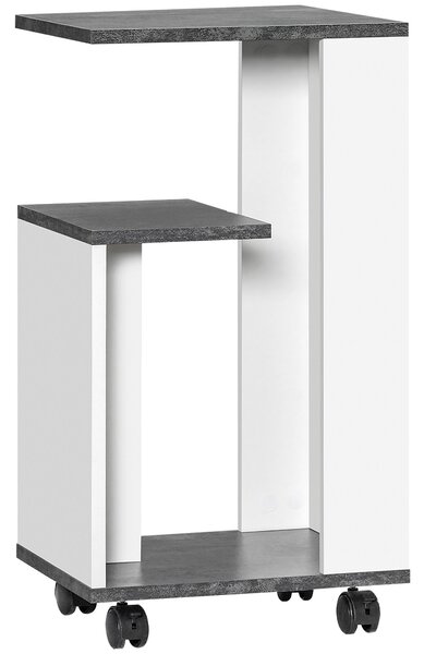 HOMCOM Noční stolek se 4 kolečky - Moderní design s 3 policemi do ložnice nebo obývacího pokoje - Šedý a bílý 35 x 29,5 x 65,5 cm | Aosom
