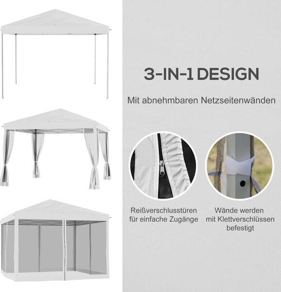 Pavilion Outsunny cca 3x3m, voděodolný stabilní zimní skládací pavilion s UV ochranou, skládací párty stan s 4 bočními panely, taška na zahradní pavil