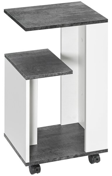 HOMCOM Noční stolek se 4 kolečky - Moderní design s 3 policemi do ložnice nebo obývacího pokoje - Šedý a bílý 35 x 29,5 x 65,5 cm | Aosom