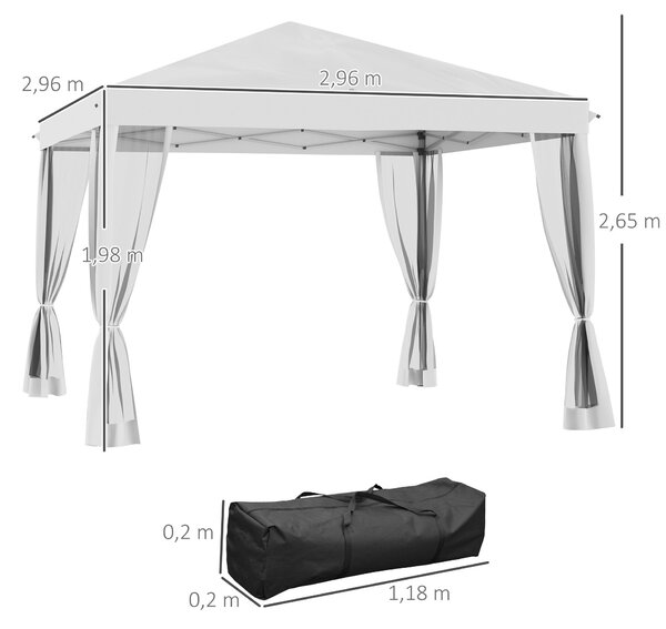 Pavilion Outsunny cca 3x3m, voděodolný stabilní zimní skládací pavilion s UV ochranou, skládací párty stan s 4 bočními panely, taška na zahradní pavil
