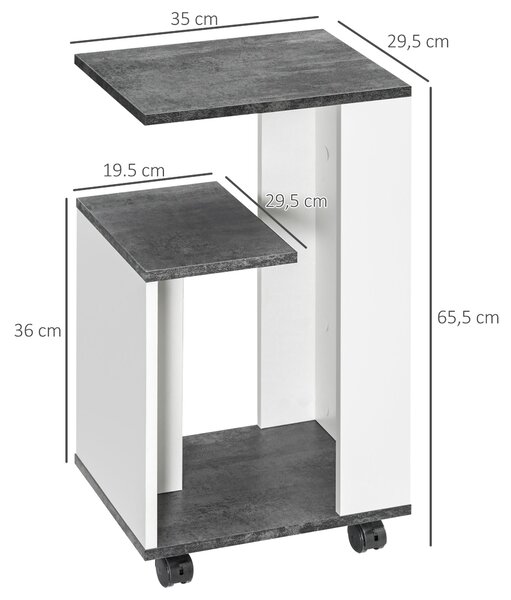 HOMCOM Noční stolek se 4 kolečky - Moderní design s 3 policemi do ložnice nebo obývacího pokoje - Šedý a bílý 35 x 29,5 x 65,5 cm | Aosom