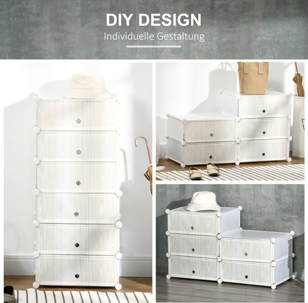 HOMCOM Plastový Stojan na Boty pro 6 Párů Obuvní Box do Předsíně, DIY Stohovatelné Regály Bílý 49 x 36,5 x 108 cm | Aosom