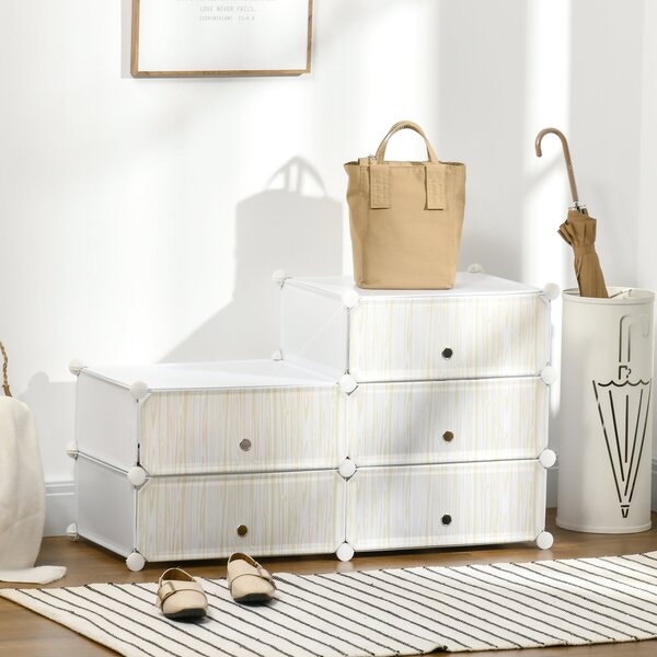 HOMCOM Plastový Stojan na Boty pro 6 Párů Obuvní Box do Předsíně, DIY Stohovatelné Regály Bílý 49 x 36,5 x 108 cm | Aosom