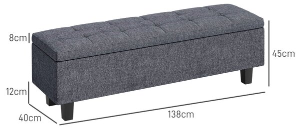 HOMCOM Úložná lavice, polstrovaná lavice s vzhledem lnu, dřevěné nohy, moderní lavice na konci postele pro chodbu, ložnici, obývací pokoj, 138 x 40 x