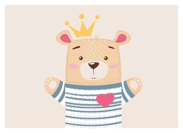 Skleněný obraz - Medvídek s korunkou (70x50 cm)