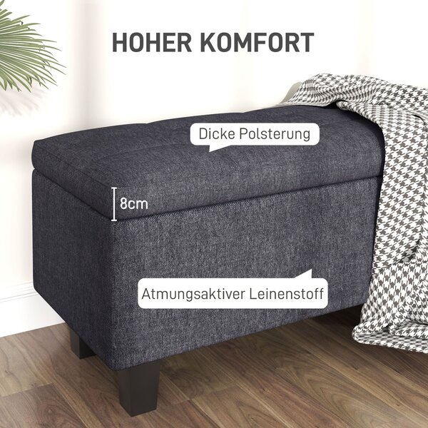 HOMCOM Úložná lavice, polstrovaná lavice s vzhledem lnu, dřevěné nohy, moderní lavice na konci postele pro chodbu, ložnici, obývací pokoj, 138 x 40 x