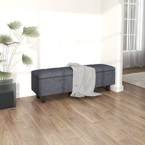 HOMCOM Úložná lavice, polstrovaná lavice s vzhledem lnu, dřevěné nohy, moderní lavice na konci postele pro chodbu, ložnici, obývací pokoj, 138 x 40 x