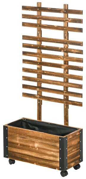 Vyvýšený zahradní záhon Outsunny s treláží, dřevěný květináč s treláží, zahradní záhon na kolečkách 65x31x147cm pro zahradu, pro popínavé rostliny a k