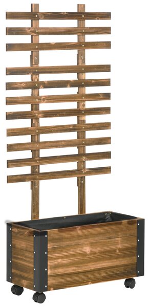 Vyvýšený zahradní záhon Outsunny s treláží, dřevěný květináč s treláží, zahradní záhon na kolečkách 65x31x147cm pro zahradu, pro popínavé rostliny a k