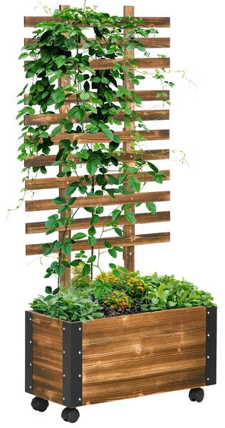 Vyvýšený zahradní záhon Outsunny s treláží, dřevěný květináč s treláží, zahradní záhon na kolečkách 65x31x147cm pro zahradu, pro popínavé rostliny a k