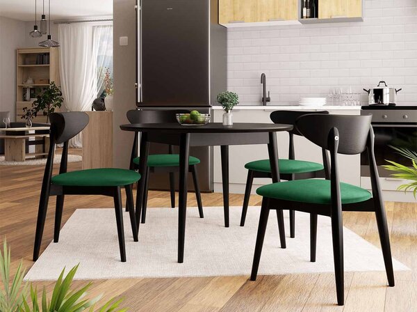 Kulatý jídelní stůl 100 cm se 4 židlemi OLMIO 1 - černý / zelený