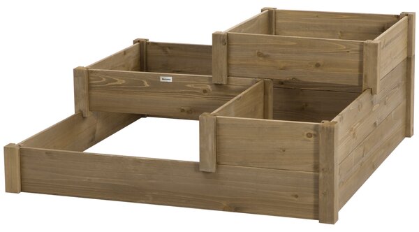 Zvýšený záhon Outsunny s 3 úrovněmi, květinová bedna pro bylinky na terase a balkoně, jedlové dřevo, hnědá, 122 x 122 x 51 cm | Aosom