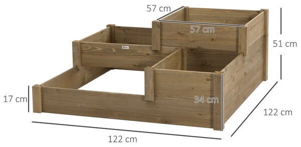 Zvýšený záhon Outsunny s 3 úrovněmi, květinová bedna pro bylinky na terase a balkoně, jedlové dřevo, hnědá, 122 x 122 x 51 cm | Aosom