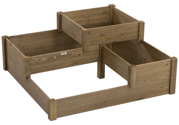 Zvýšený záhon Outsunny s 3 úrovněmi, květinová bedna pro bylinky na terase a balkoně, jedlové dřevo, hnědá, 122 x 122 x 51 cm | Aosom