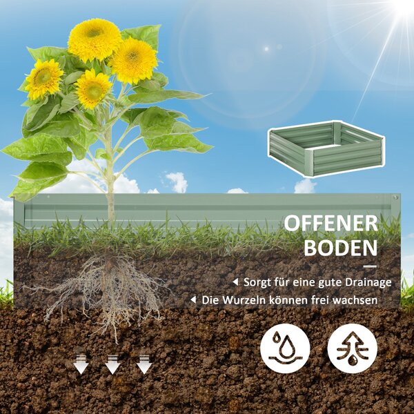 Outsunny Zvedený Zahradní Rám, 2-Dílná Sada Zahradního Rámu, Rám na Rostliny, Květinový Rám, Květináč pro Zahradu a Terasu, Pozinkovaná Ocel, Zelená