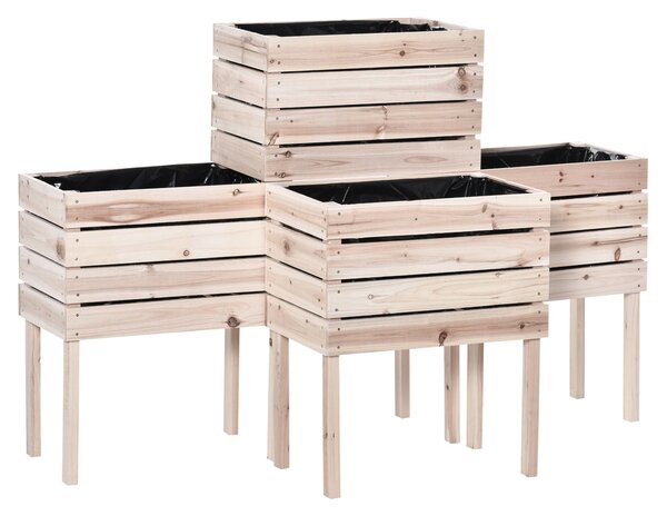 Outsunny 4-dílný Zvednutý Záhon Dřevěný Plantážní Box 4 Kombinační Módy do Zahrady a Na Balkon 50 x 30 x 60 cm Přírodní | Aosom
