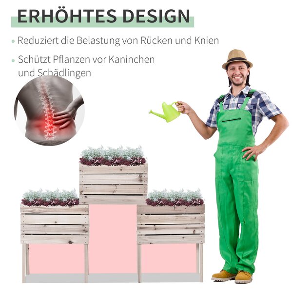 Outsunny 4-dílný Zvednutý Záhon Dřevěný Plantážní Box 4 Kombinační Módy do Zahrady a Na Balkon 50 x 30 x 60 cm Přírodní | Aosom