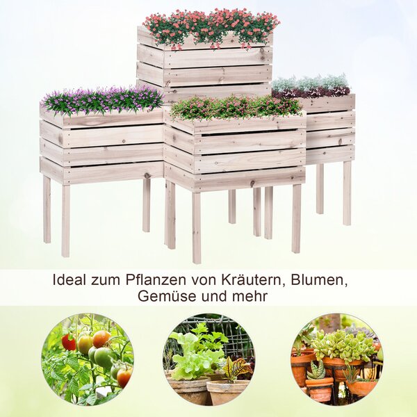 Outsunny 4-dílný Zvednutý Záhon Dřevěný Plantážní Box 4 Kombinační Módy do Zahrady a Na Balkon 50 x 30 x 60 cm Přírodní | Aosom