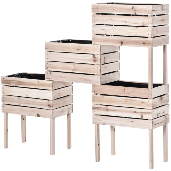 Outsunny 4-dílný Zvednutý Záhon Dřevěný Plantážní Box 4 Kombinační Módy do Zahrady a Na Balkon 50 x 30 x 60 cm Přírodní | Aosom