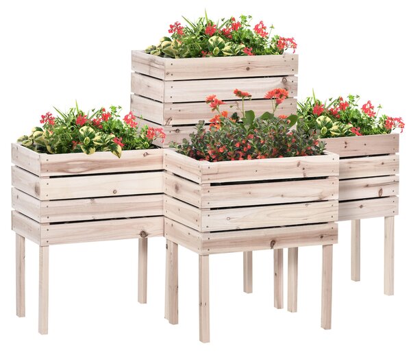 Outsunny 4-dílný Zvednutý Záhon Dřevěný Plantážní Box 4 Kombinační Módy do Zahrady a Na Balkon 50 x 30 x 60 cm Přírodní | Aosom