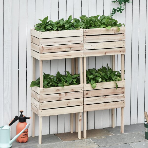 Outsunny 4-dílný Zvednutý Záhon Dřevěný Plantážní Box 4 Kombinační Módy do Zahrady a Na Balkon 50 x 30 x 60 cm Přírodní | Aosom