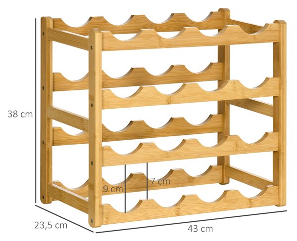 HOMCOM Stojan na víno pro 16 lahví, skládací, držák na lahve z bambusu do sklepa, úložného prostoru, 43 x 23,5 x 38 cm, přirozené dřevo | Aosom