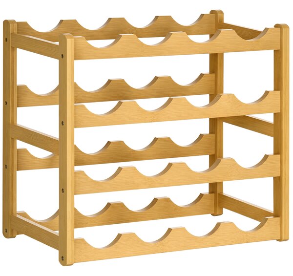 HOMCOM Stojan na víno pro 16 lahví, skládací, držák na lahve z bambusu do sklepa, úložného prostoru, 43 x 23,5 x 38 cm, přirozené dřevo | Aosom