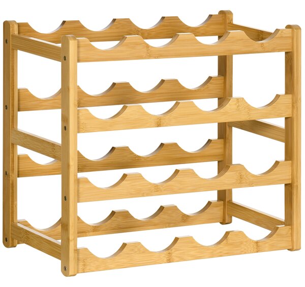 HOMCOM Stojan na víno pro 16 lahví, skládací, držák na lahve z bambusu do sklepa, úložného prostoru, 43 x 23,5 x 38 cm, přirozené dřevo | Aosom