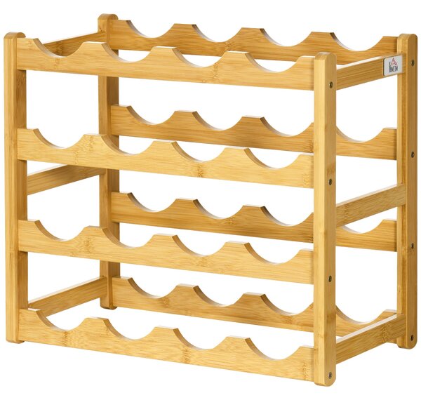 HOMCOM Stojan na víno pro 16 lahví, skládací, držák na lahve z bambusu do sklepa, úložného prostoru, 43 x 23,5 x 38 cm, přirozené dřevo | Aosom