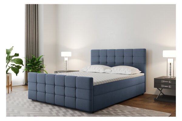Boxspringová postel s prošíváním MAELIE - 140x200, modrá