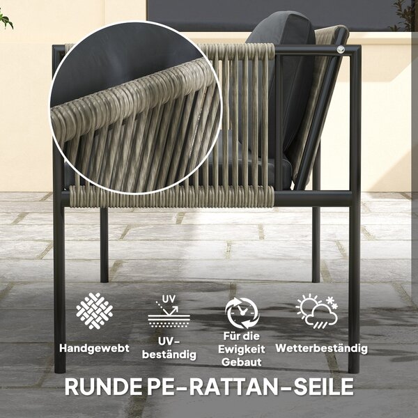 Souprava zahradního nábytku Outsunny z poly rattanového lounge setu s dvoumístnou pohovkou, křeslem, skleněným stolkem a polštáři – Odolný nábytek na