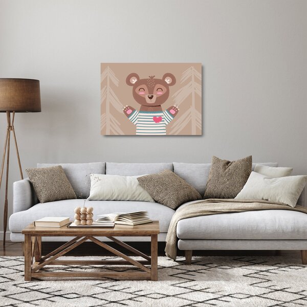 Skleněný obraz - Medvídek v pruhovaném tričku (70x50 cm)