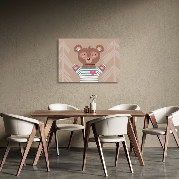 Skleněný obraz - Medvídek v pruhovaném tričku (70x50 cm)