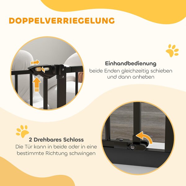 Bezpečnostní brána PawHut pro dveře se 14 cm prodloužením - brána bez vrtání pro schody, šířka 74-94 cm, otáčivá na obě strany, kovová černá | Aosom