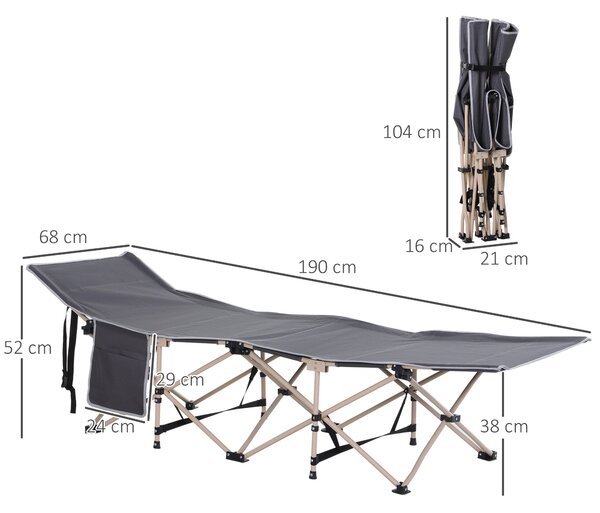 Skládací kempovací postel Outsunny s transportním pytlem 190 x 68 x 52 cm do 150 kg pro dospělé, skládací postel pro vnitřní a venkovní použití | Aoso