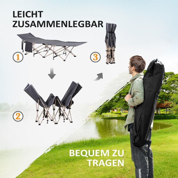 Skládací kempovací postel Outsunny s transportním pytlem 190 x 68 x 52 cm do 150 kg pro dospělé, skládací postel pro vnitřní a venkovní použití | Aoso